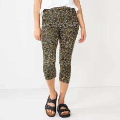 Petite Sonoma Goods For Life® Wide-Waist Capri Leggings -Sonoma Clothing Store 3590181 Black Floral