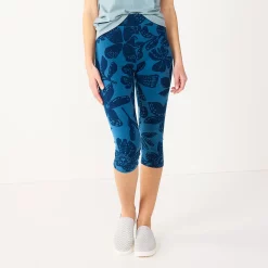 Petite Sonoma Goods For Life® Wide-Waist Capri Leggings -Sonoma Clothing Store 3590181 Navy Tropical