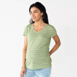 Maternity Sonoma Goods For Life® Essential V-Neck Tee -Sonoma Clothing Store 4980526 Green Stripe