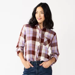 Women's Sonoma Goods For Life® Essential Everyday Button-Down Shirt 24 Women's Sonoma Goods For Life® Essential Everyday Button-Down Shirt -Sonoma Clothing Store 4991213 Brown Purple Plaid