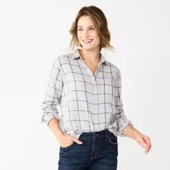 Women's Sonoma Goods For Life® Essential Everyday Button-Down Shirt 30 Women's Sonoma Goods For Life® Essential Everyday Button-Down Shirt -Sonoma Clothing Store 4991213 Gray Blue Plaid