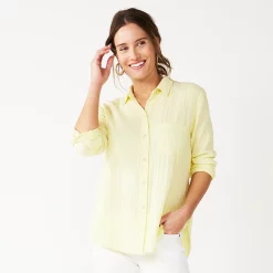 Women's Sonoma Goods For Life® Essential Everyday Button-Down Shirt 26 Women's Sonoma Goods For Life® Essential Everyday Button-Down Shirt -Sonoma Clothing Store 4991213 Light Yellow Texture