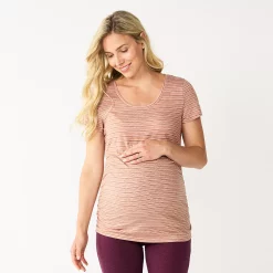 Maternity Sonoma Goods For Life® Essential Scoopneck Tee -Sonoma Clothing Store 4998304 Brown Pink Stripe