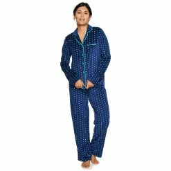 Women's Sonoma Goods For Life® Velour Long Sleeve Pajama Shirt & Pajama Pants Sleep Set -Sonoma Clothing Store 5033010 Navy Dot