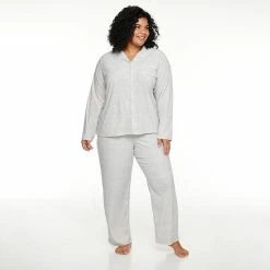 Plus Size Sonoma Goods For Life® Velour Pajama Shirt & Pajama Pants Set -Sonoma Clothing Store 5033014 Silver Heather