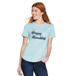 Women's Sonoma Goods For Life® Short Sleeve Holiday Graphic Tee -Sonoma Clothing Store 5180762 Happy Hanukkah