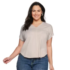 Plus Size Sonoma Goods For Life® Dolman Short Sleeve Button Front Top -Sonoma Clothing Store 5204508 Fieldstone