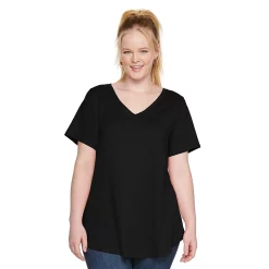 Plus Size Sonoma Goods For Life® V-Neck Tunic Tee -Sonoma Clothing Store 5209140 Pitch Black