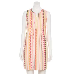 Women's Sonoma Goods For Life® Pintuck Linen-Blend Dress -Sonoma Clothing Store 5215954 Pink Geo Stripes