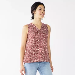 Petite Sonoma Goods For Life® Sleeveless V-Neck Top -Sonoma Clothing Store 5222594 Tan Floral