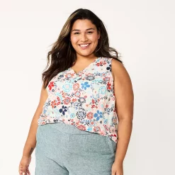 Plus Size Sonoma Goods For Life® V-Neck Tank -Sonoma Clothing Store 5226888 Red Blue Multi Floral