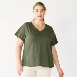 Plus Size Sonoma Goods For Life® Everyday V-Neck Tee -Sonoma Clothing Store 5232140 Olive Night