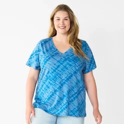Plus Size Sonoma Goods For Life® Everyday V-Neck Tee -Sonoma Clothing Store 5232145 Blue Diagonal Dye
