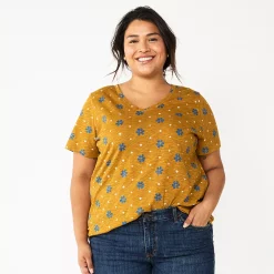 Plus Size Sonoma Goods For Life® Everyday V-Neck Tee -Sonoma Clothing Store 5232145 Gold Blue Foral