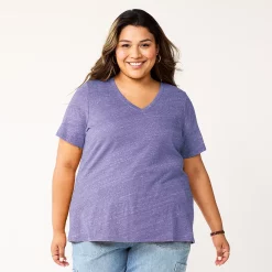 Plus Size Sonoma Goods For Life® Everyday V-Neck Tee -Sonoma Clothing Store 5232145 Grape Purple
