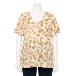 Plus Size Sonoma Goods For Life® Everyday V-Neck Tee -Sonoma Clothing Store 5232145 Ivory Camo Floral