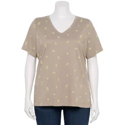 Plus Size Sonoma Goods For Life® Everyday V-Neck Tee -Sonoma Clothing Store 5232145 Khaki Cactus