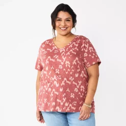 Plus Size Sonoma Goods For Life® Everyday V-Neck Tee -Sonoma Clothing Store 5232145 Mauve Ikat Dye