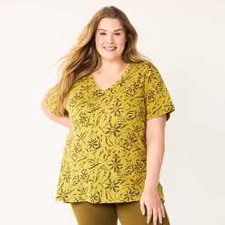 Plus Size Sonoma Goods For Life® Everyday V-Neck Tee -Sonoma Clothing Store 5232145 Olive Ornate Floral