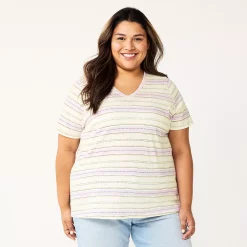 Plus Size Sonoma Goods For Life® Everyday V-Neck Tee -Sonoma Clothing Store 5232145 Purple Dot Stripe