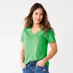 Petite Sonoma Goods For Life® Everyday Short Sleeve V-Neck Tee -Sonoma Clothing Store 5234230 Aloe Green