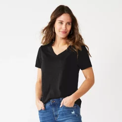 Petite Sonoma Goods For Life® Everyday Short Sleeve V-Neck Tee -Sonoma Clothing Store 5234230 Black