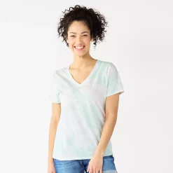 Petite Sonoma Goods For Life® Everyday Short Sleeve V-Neck Tee -Sonoma Clothing Store 5234230 Bleach Blue Tie Dye