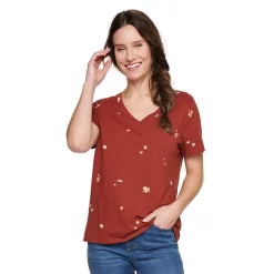 Petite Sonoma Goods For Life® Everyday Short Sleeve V-Neck Tee -Sonoma Clothing Store 5234230 Burgandy Rust Floral