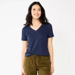 Petite Sonoma Goods For Life® Everyday Short Sleeve V-Neck Tee -Sonoma Clothing Store 5234230 Navy