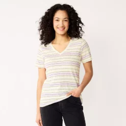 Petite Sonoma Goods For Life® Everyday Short Sleeve V-Neck Tee -Sonoma Clothing Store 5234230 Purple Dot Stripe