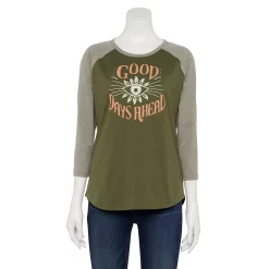 Women's Sonoma Goods For Life® Three Quarter Sleeve Baseball Graphic Tee -Sonoma Clothing Store 5242169 Olive Good Days