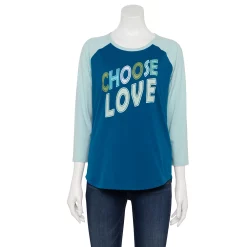 Women's Sonoma Goods For Life® Three Quarter Sleeve Baseball Graphic Tee -Sonoma Clothing Store 5242169 Teal Choose Love