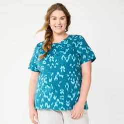 Plus Size Sonoma Goods For Life® Everyday Crewneck Tee -Sonoma Clothing Store 5259072 Blue Ikat Dye