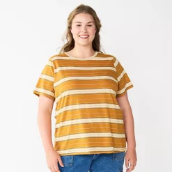 Plus Size Sonoma Goods For Life® Everyday Crewneck Tee -Sonoma Clothing Store 5259072 Gold Dot Stripe