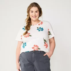 Plus Size Sonoma Goods For Life® Everyday Crewneck Tee -Sonoma Clothing Store 5259072 Large Floral