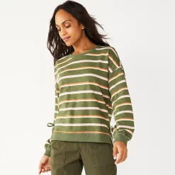 Women's Sonoma Goods For Life® Side Tie Sweatshirt -Sonoma Clothing Store 5271671 Olive Hope Stripe