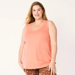 Plus Size Sonoma Goods For Life® V-Neck Swing Tank -Sonoma Clothing Store 5497118 Natural Coral
