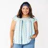 Plus Size Sonoma Goods For Life® Short Sleeve Yoke Front Top 2 Plus Size Sonoma Goods For Life® Short Sleeve Yoke Front Top -Sonoma Clothing Store 5511621 Teal Trangle Stripe