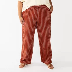 Plus Size Sonoma Goods For Life® Linen-Blend Wide-Leg Pants -Sonoma Clothing Store 5517827 Cinnamon Stripe