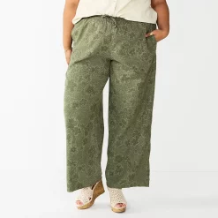 Plus Size Sonoma Goods For Life® Linen-Blend Wide-Leg Pants -Sonoma Clothing Store 5517827 Olive Floral