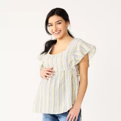 Maternity Sonoma Goods For Life® Squareneck Ruffle Top -Sonoma Clothing Store 5525569 Multi Happy Stripe