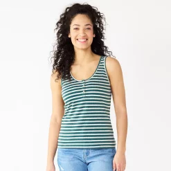 Women's Sonoma Goods For Life® Striped Henley Tank Top -Sonoma Clothing Store 5529186 Green Cream Stripe