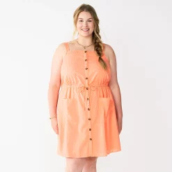 Plus Size Sonoma Goods For Life® Linen-Blend Tank Dress 8 Plus Size Sonoma Goods For Life® Linen-Blend Tank Dress -Sonoma Clothing Store 5539053 Peach Embroidery