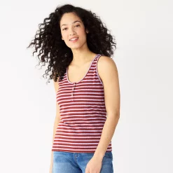 Women's Sonoma Goods For Life® Striped Henley Tank -Sonoma Clothing Store 5542172 Purple Brown Stripe