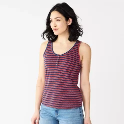 Women's Sonoma Goods For Life® Striped Henley Tank -Sonoma Clothing Store 5542172 Red Navy Stripe