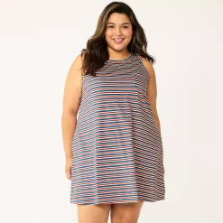 Plus Size Sonoma Goods For Life® Pocket Sleeveless Swing Dress -Sonoma Clothing Store 5546108 Americana Stripe