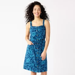 Women's Sonoma Goods For Life® Print Button-Front Tank Dress -Sonoma Clothing Store 5547163 Blue Floral
