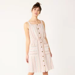 Women's Sonoma Goods For Life® Print Button-Front Tank Dress -Sonoma Clothing Store 5547163 Orange Stripe