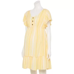 Maternity Sonoma Goods For Life® Flutter-Sleeve Tiered Dress -Sonoma Clothing Store 5549577 Yellow Candy Stripe