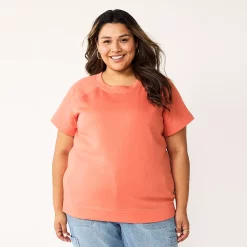Plus Size Sonoma Goods For Life® Short-Sleeve Fleece Sweatshirt -Sonoma Clothing Store 5550378 Oak Orange